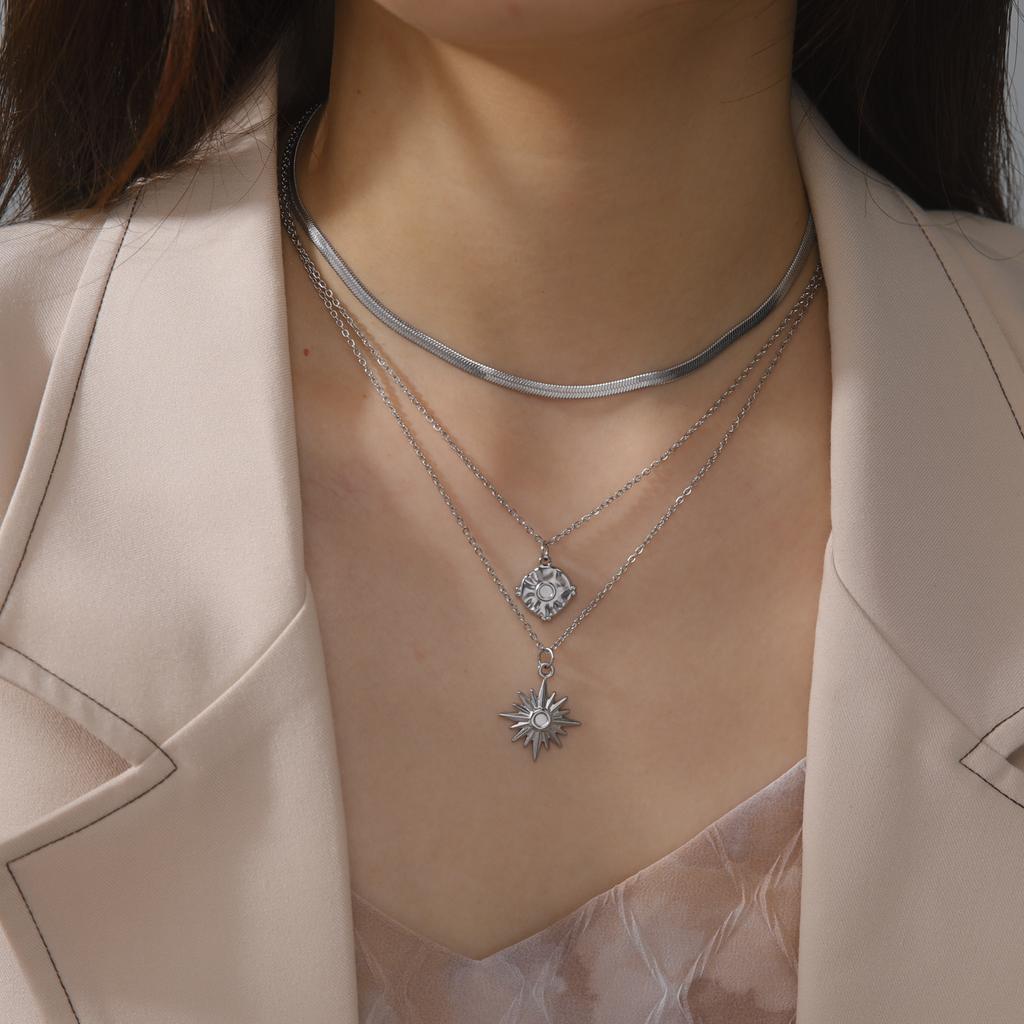 In Boho Sun Star Pendant Necklace for Women Stainless Steel Gold Choker Neck Chain Jewelry Birthday Gift