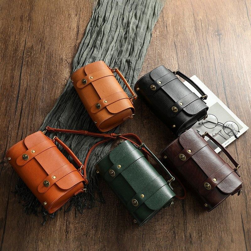 Johnature Sac messager Vintage en cuir de vache véritable pour femmes, sac à main de loisirs fait à la main, sacs à bandoulière de couleur unie
