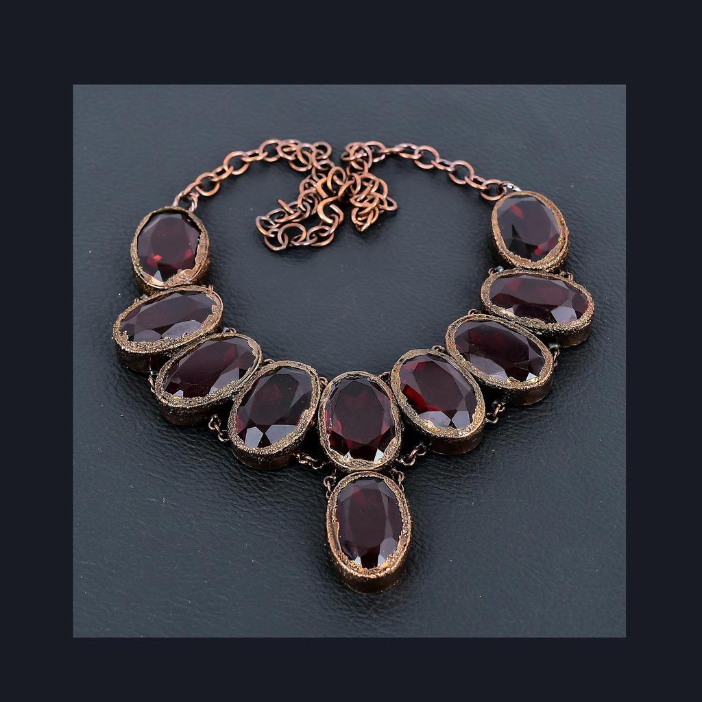 Red Garnet Necklace Gemstone Jewelry, Copper Electroformed Necklace, Handmade Jewelry Birthstone Necklace, Gift For Him