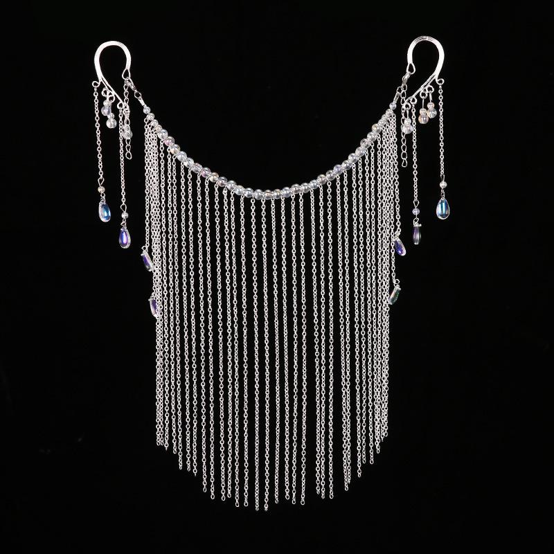 Ancient Style Hanfu Face Veil with Tassel Headdress and Jewelry Set