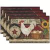 1PC Set Linen Meal Mat with Rooster Pattern Farmhouse Style Decorative Table Pad Washable and Placemat Suitable for Kitchen