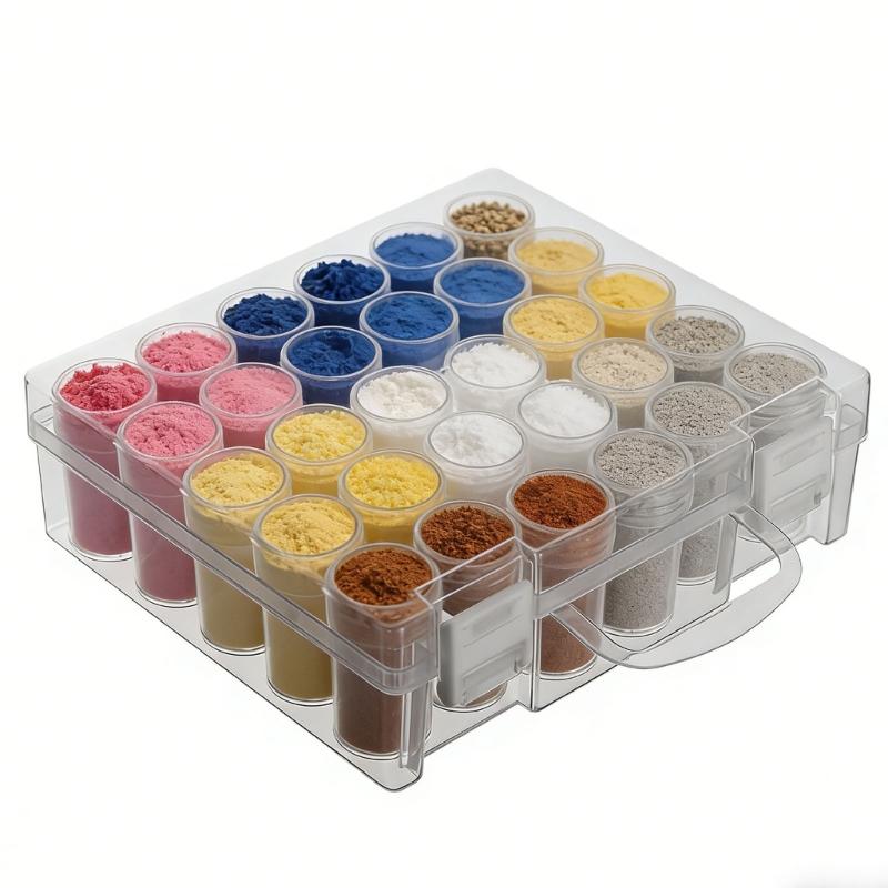 Clear Plastic Jewelry Case 30 Individual Compartments With White Snap Bottles For Quick Viewing And Safe Storage