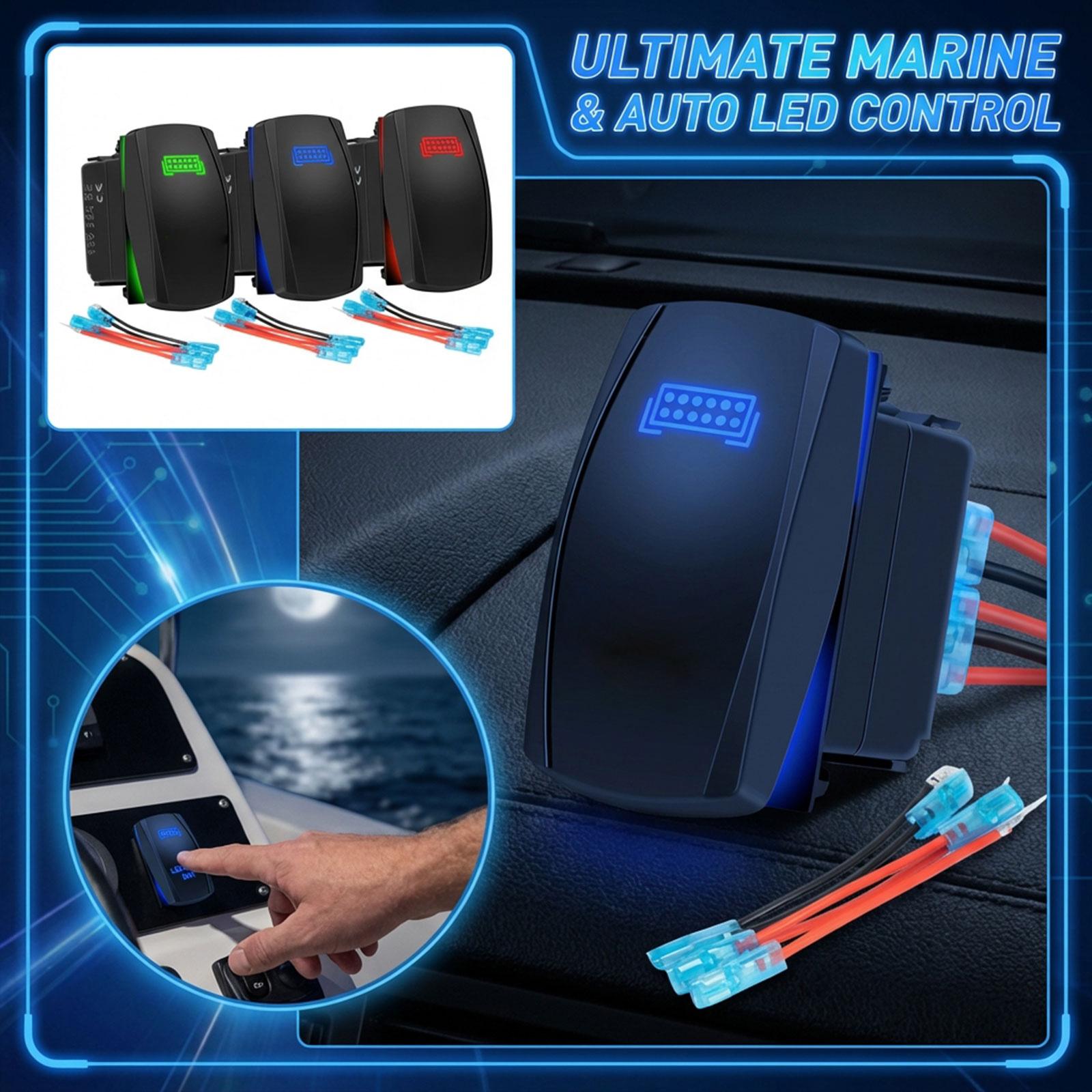 Car Modification , Yacht , LED Light 5-pin Push Button , Universal. One Size