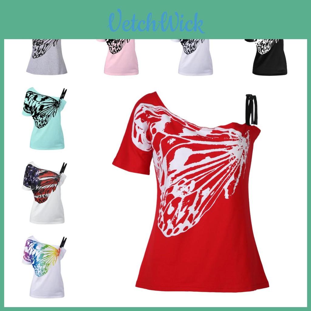 Trendy Summer Butterfly Print Off-shoulder T-shirt For Women Loose Fit