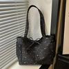 Light Blue Tote Bag With Glitter Star Pattern Bow Decor Multi Pockets For School Shopping Daily Outings Travel