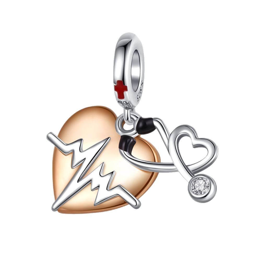 

Ahthen Copper Beads Heartbeat Stethoscope Dangle Charm Ideal For Snake Chain Bracelets Necklaces For Women Jewelry Creation