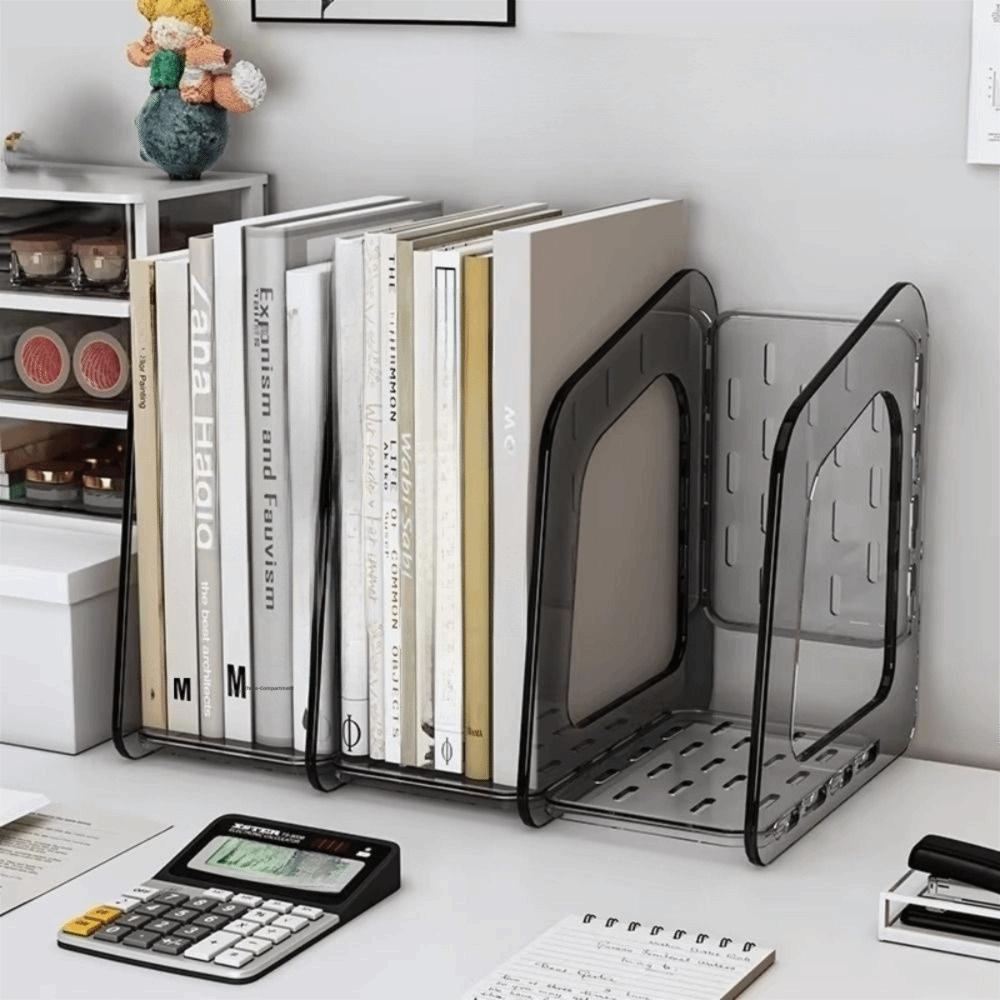3-Section Transparent Book Stand Acrylic Stationery Shelf Magazine Rack Document Organization