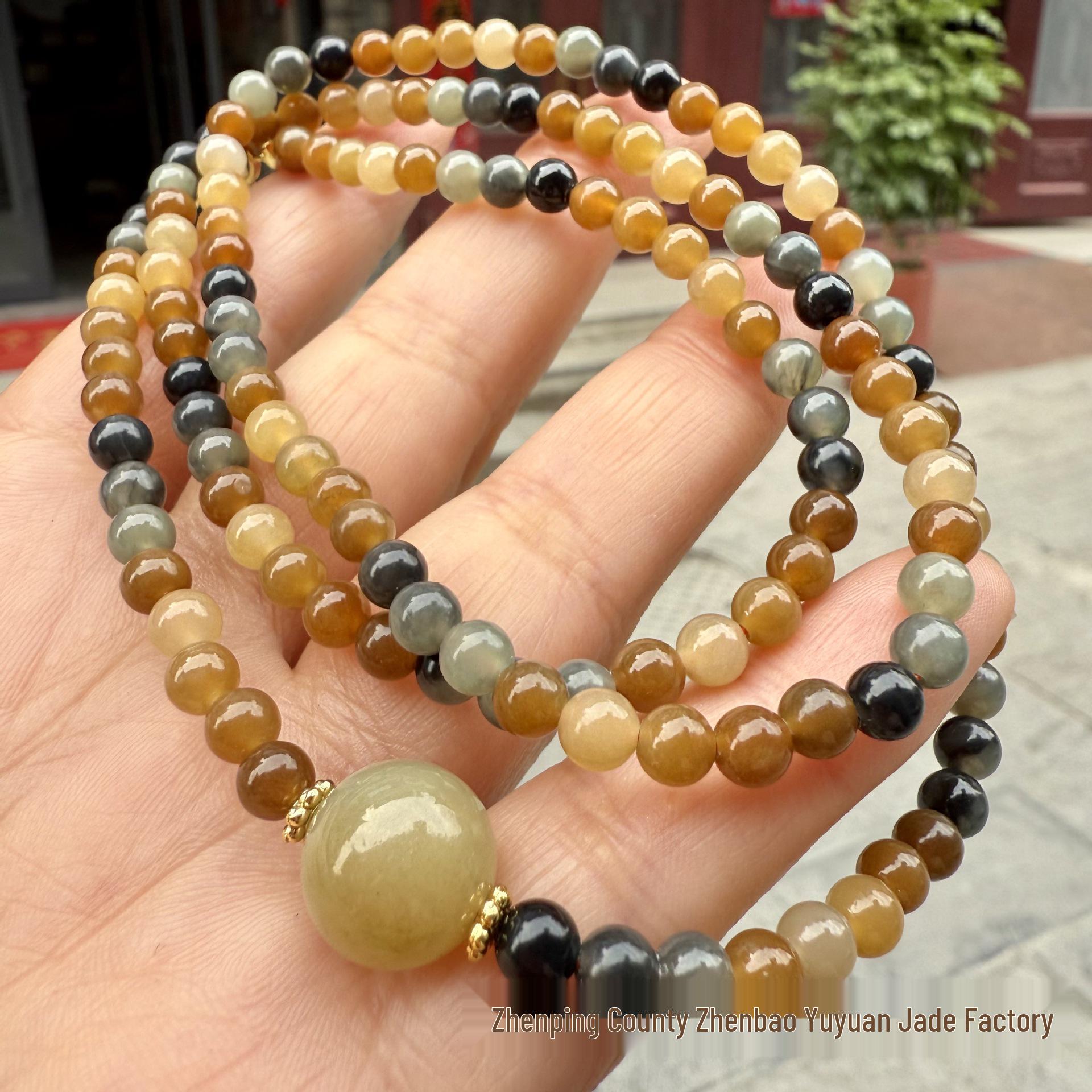Natural Hetian Jade Bead Necklace & Bracelet Set - Candy Jade Blue & White Pendant Chain