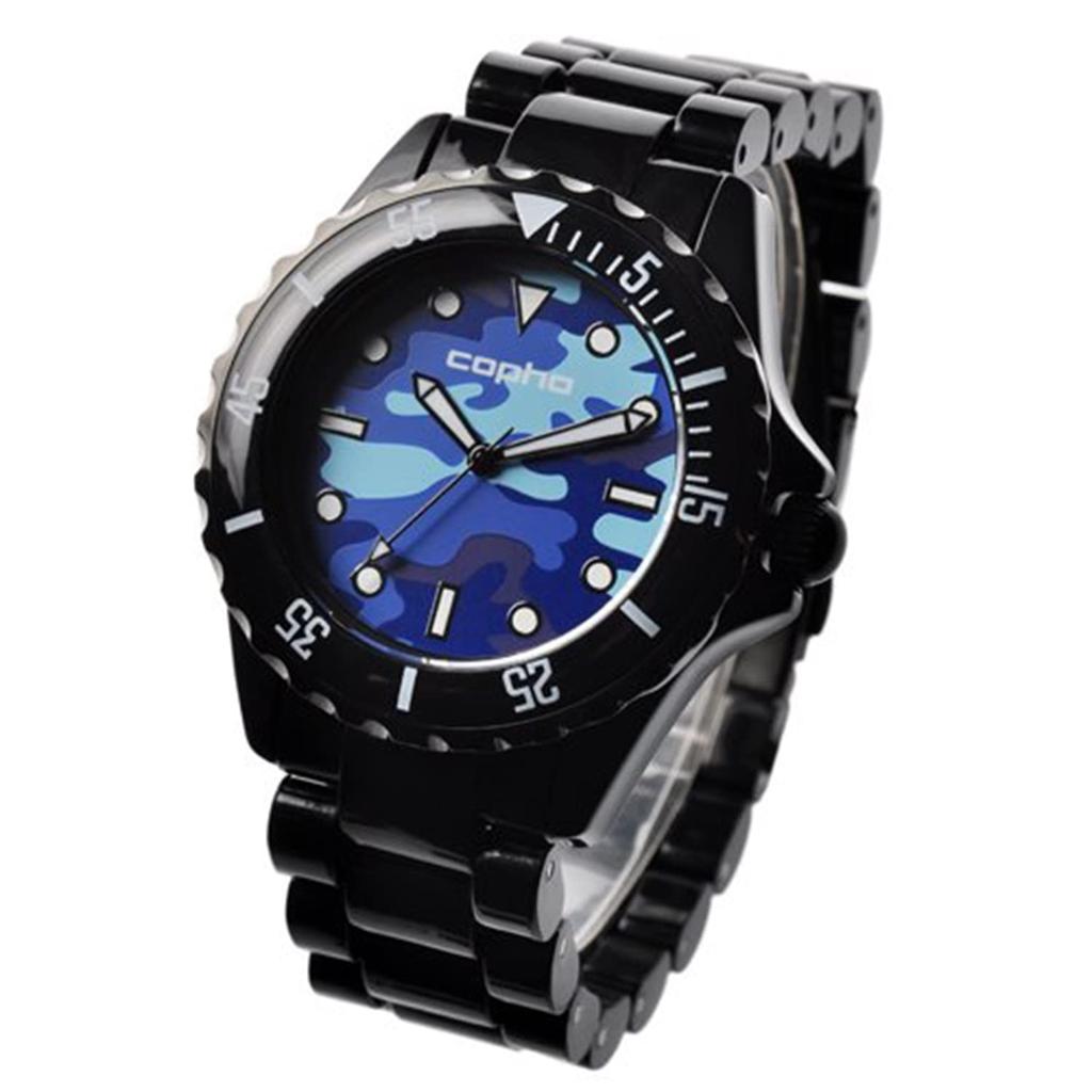 COPHA Limited Durable Quartz Officially Camouflage Blue Dial with Black Strap SWAGGER-CAMO Watch, Unisex, Edition, Diver's Design, Lightweight,