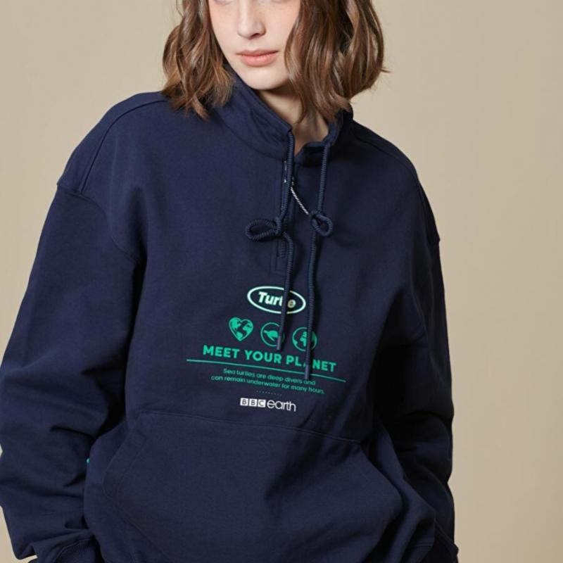 Yüksek Yaka Yarım Fermuarlı Lacivert