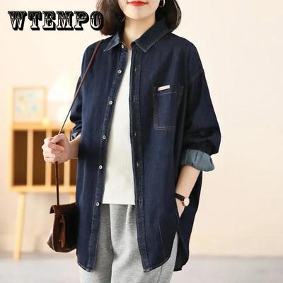 Denim Shirt Female Lapel Artistic Temperament Casual Korean Shirt