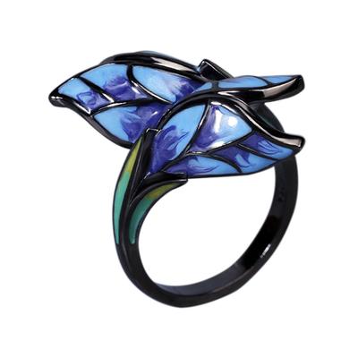 Gioielli da donna Anello smaltato a forma unica con farfalla blu. Anello elegante con farfalla smaltata fatta a mano per gioielli da festa