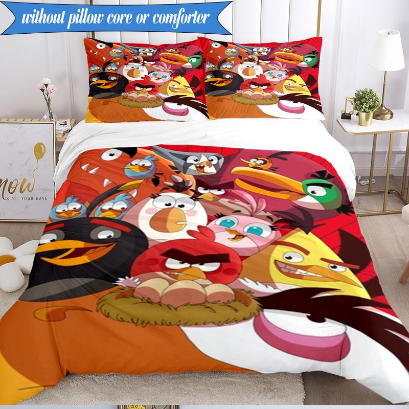 Red Birds Characters Collage 3pcs K-pop music group Bedding set,Ideal for Bedroom, Dormitory,Including Duvet Cover And 2pcs Pillowcases,Fan gifts