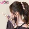 Elegant Medium Rhinestone Banana Clip: Acrylic Crystal Flower Design for Women's High Ponytail.