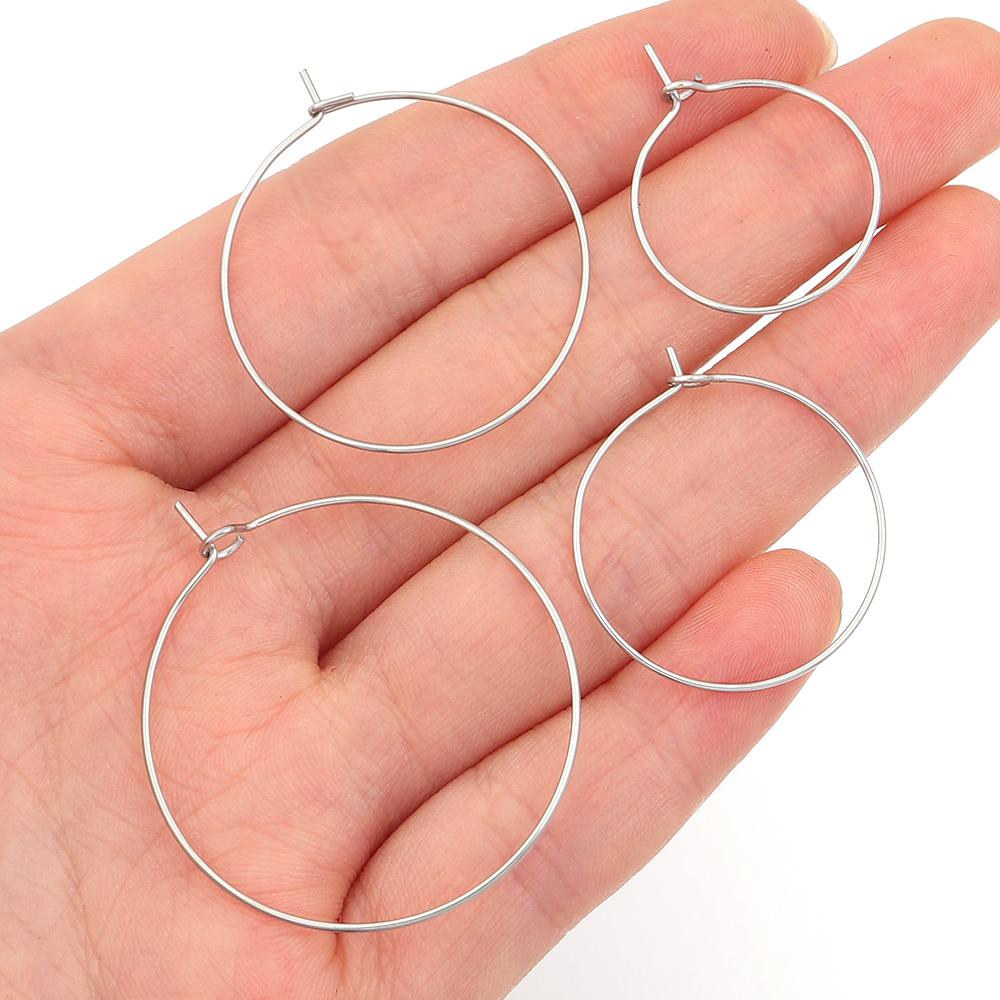 30pcs 20 25 30 35mm Stainless Steel Hoops Earrings Round Big Circle Ear Wire Hoop Wires For DIY Jewelry Making Earrings Supplies