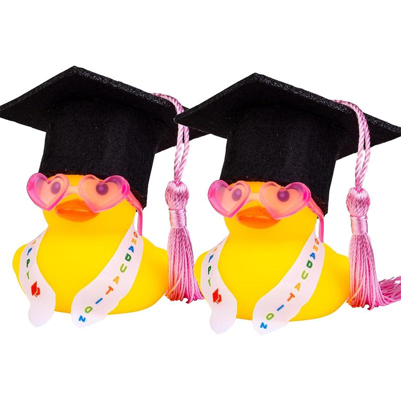 Graduation Ducks Car Dashboard Decorations Rubber Duck Car Ornaments Accessories With Mini Graduation Hats Sashes Glasses