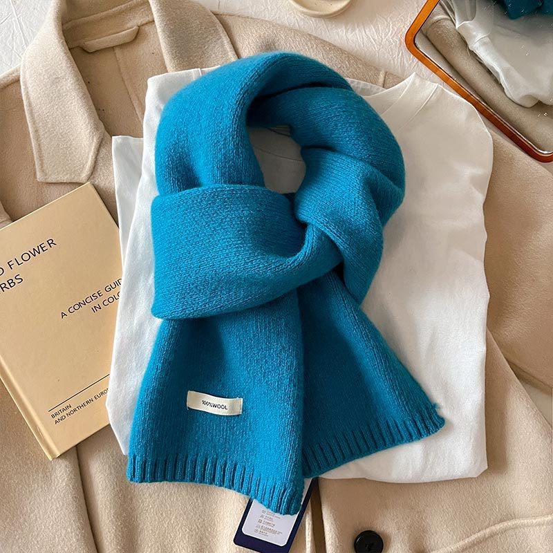 Australian Pure Wool Cashmere Scarf New Solid Color Versatile Winter Warm Knitted Scarf for Men and Women