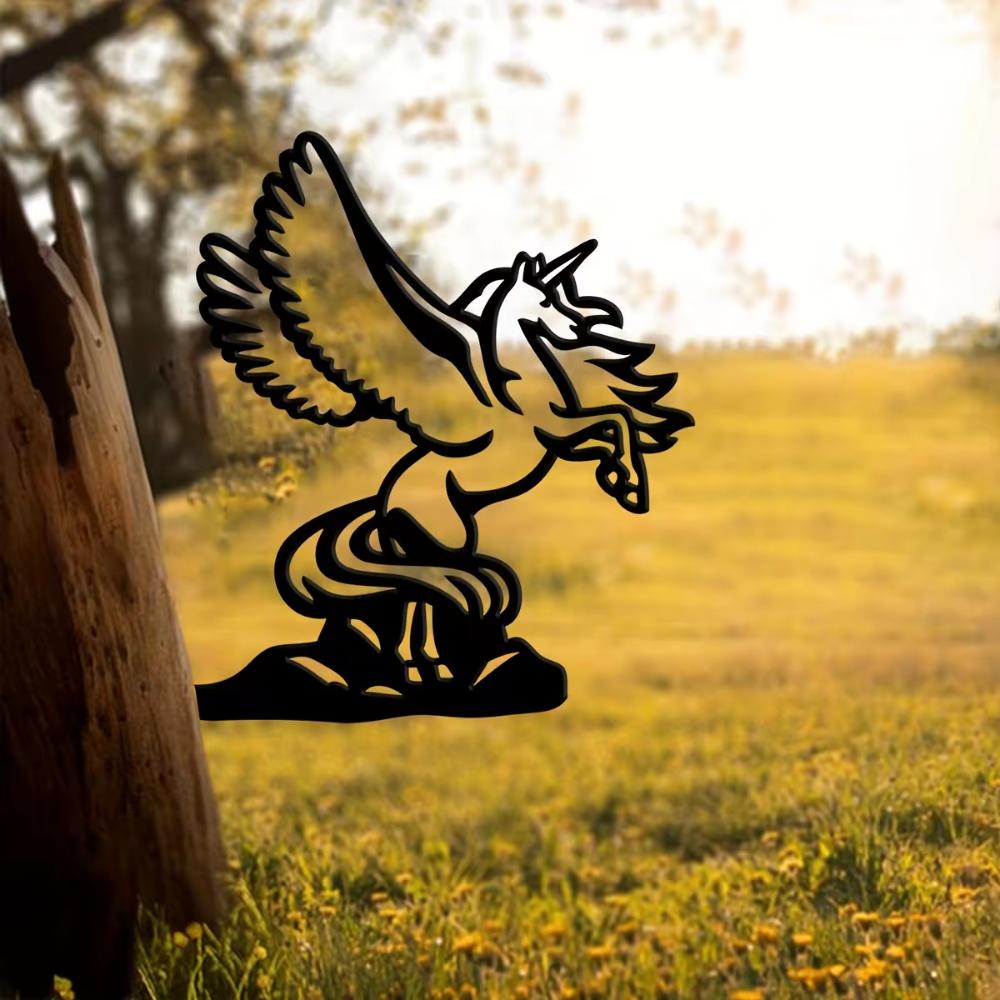 Charming 1pc Metal Pegasus Silhouette Sign - Magical Rustic Outdoor Ornament. An Enchanting Housewarming Surprise