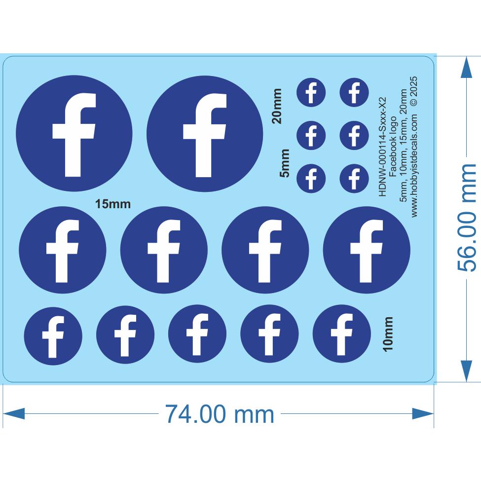 Logo Facebook - 5 mm, 10 mm, 15 mm, 20 mm