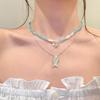 Sea Salt Blue Bead Fish Necklace: Women's Layered Clavicle Chain, Vacation-Style, Niche Design.