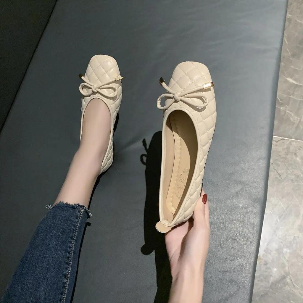 Fashion Black Square Toe Woman Flats Kawaii Slip-on Sale Cheap Liquidation 2025 Trend Summer Chic Point Quick Delivery Shoes for Women