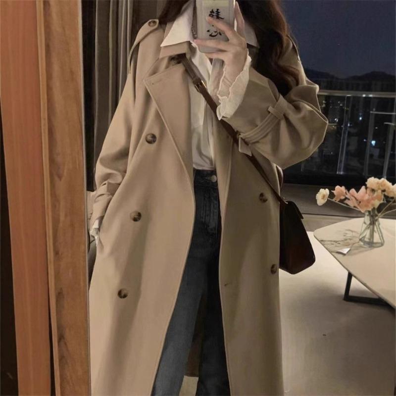Khaki Trench Coat Women's Medium and Long New Coat