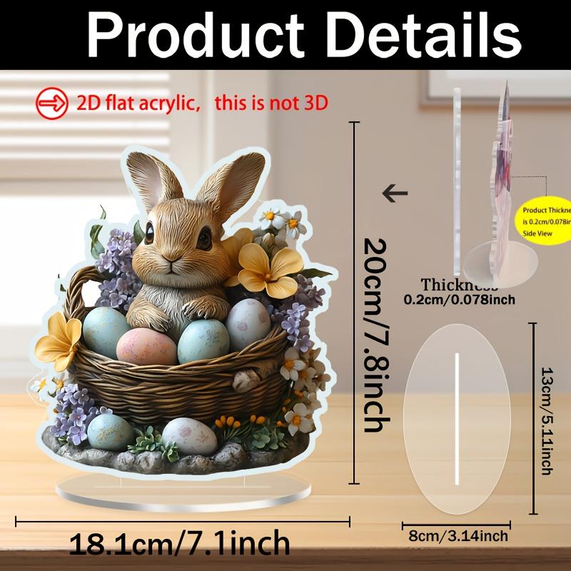 2D Flat Charming Rabbit & Colorful Easter Egg Acrylic Statue Vintage Style Spring Decor Tabletop Display Easter Party Decoration
