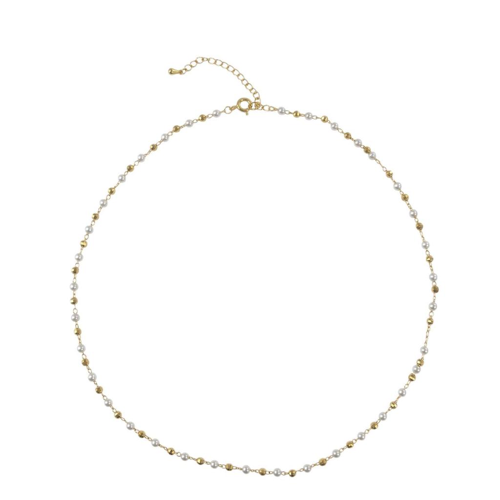 Elegant High-End Pearl Clavicle Necklace with Copper Gold Plated Baby's Breath Accents