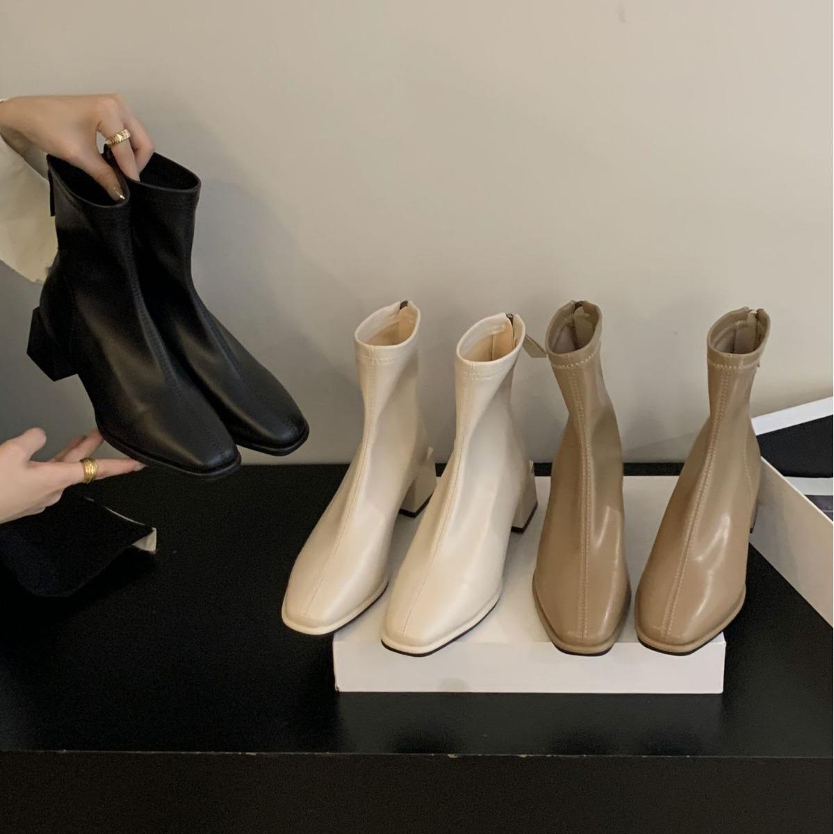 

2025 autumn new round head tall tube thin fashion Martin women s short boots thick heel rear zipper Chelsea women s boots 40 бежевий