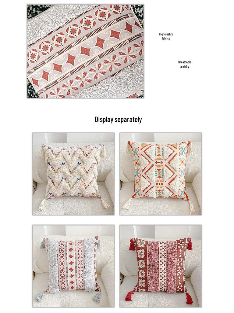 Bohemian Ethnic Flocking Linen Pillow Cover - Decorative Cushion for Sofa, Bedroom, or Bedside