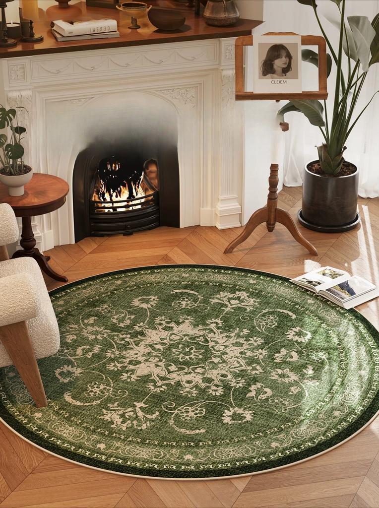Pastoral Style Living Room Decoration Green Carpet Round Rugs for Bedroom Washable Lounge Floor Mat Anti-slip Bedside Soft Rug