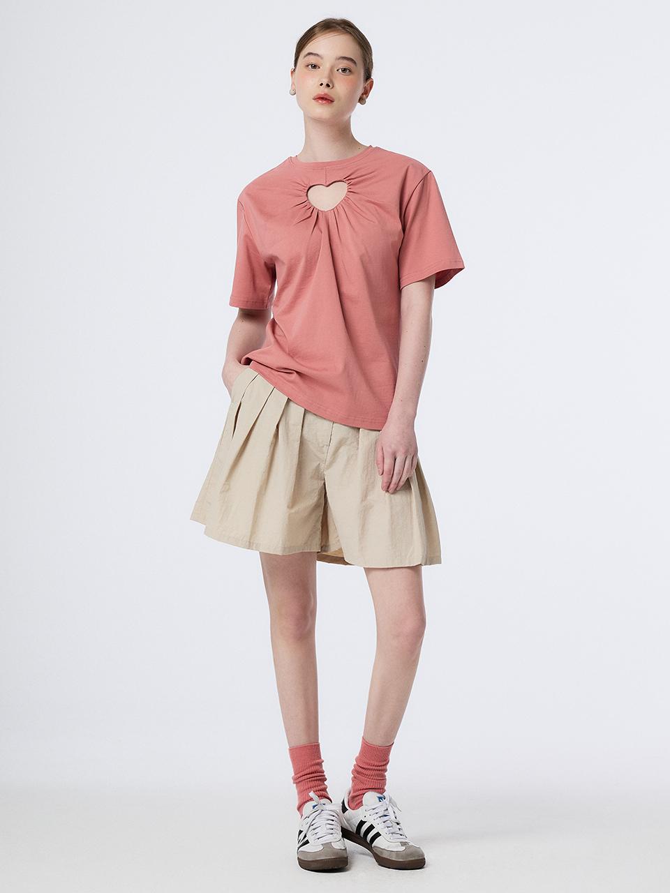 The Studio K Cut-Out Heart Shirring T-Shirt (Pink)