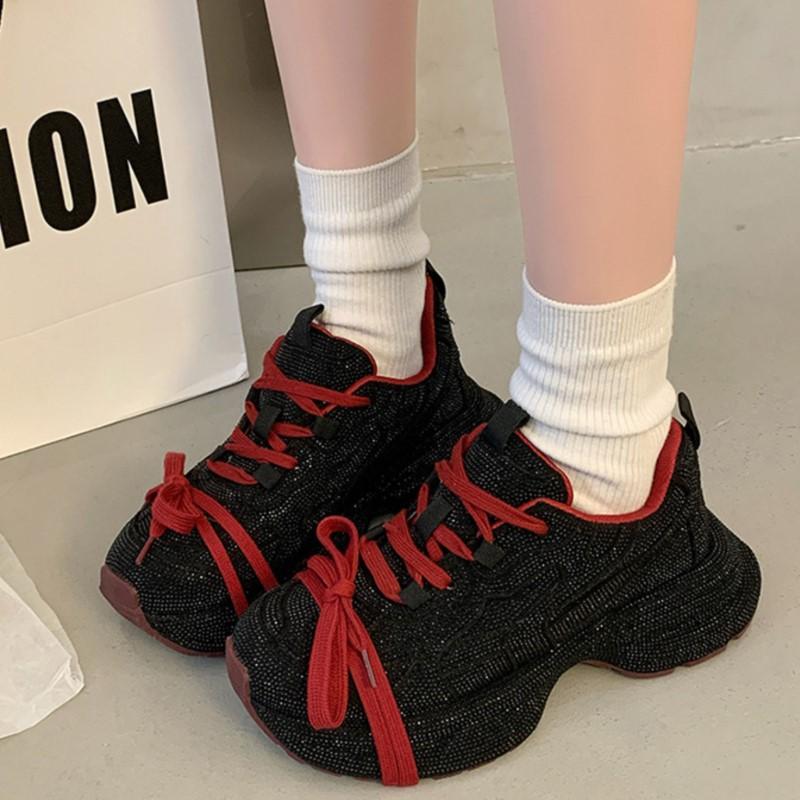 

Fashion Women s Rhinestone Platform Sneakers 2025 Spring Chunky Dad Shoes Sparkling Crystal Outdoor Casual Sports Shoes Gym Shoes Trendy 35
