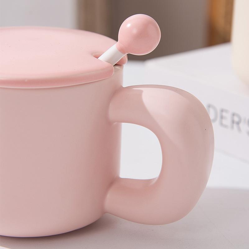 Simple Milk Fufu Ceramic Mug Big Handle with Lid Mixing Stick Coffee Cup Men and Women Breakfast Buffalo Milk Cup