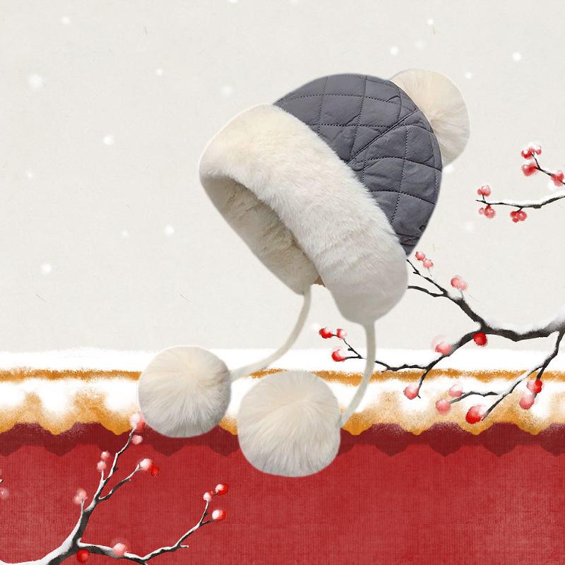 Winter Women's Cute Korean Style Fleece-Lined Thickened Warm Plush Earflap Cold-Resistant Down Cycling Hat