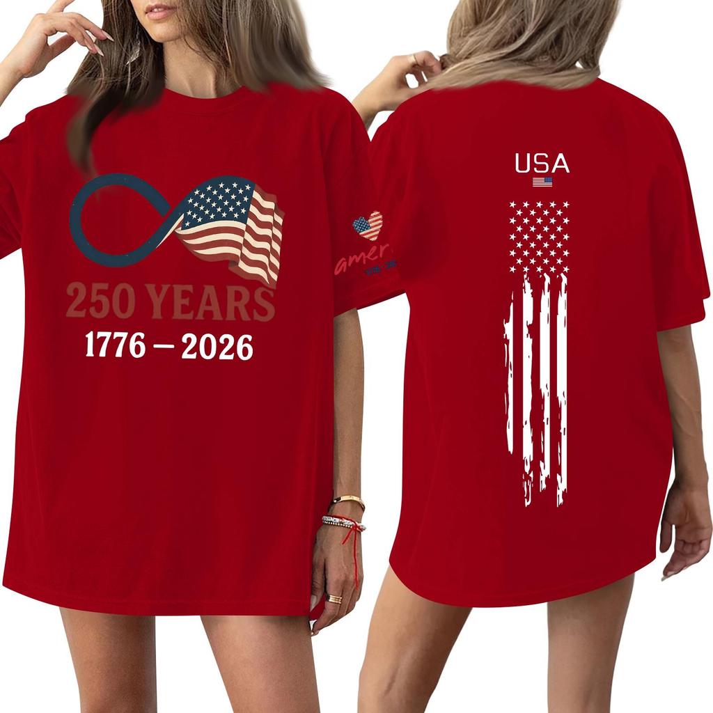Damski casualowy modny top T-shirt z okrągłym dekoltem, krótkim rękawem i casualowym nadrukiem