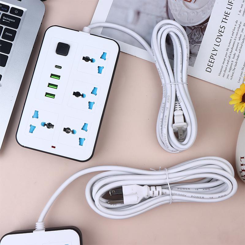 New EU US Plug 2/3Pin Power Strip 1 TypeC 3 USB Port 4 Way Outlet 2/3/5M Extension Power Socket Charge Electrical Socket