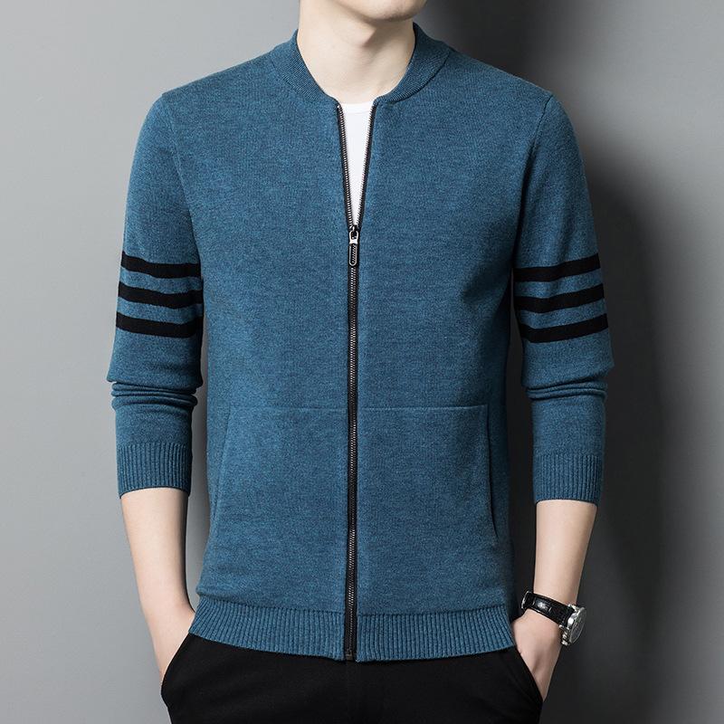 

Полосатый однотонный повседневный свитер для мужчин на осень и зиму, новый утолщенный на молнии щедрый красивый теплый темпераментный кардиган M