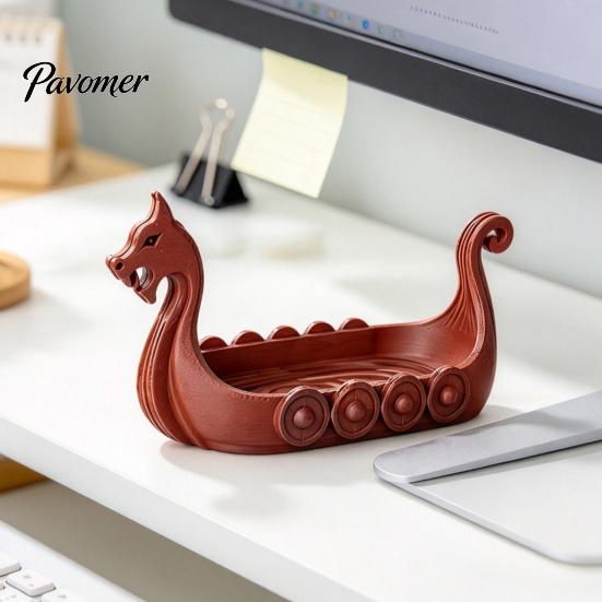 Dragon Boat Ornaments 3D Printed Figurine, Nordic Style Viking Ship Ornament, Creative Small Accessory Organizer Desktop Storage Tray, Decorative