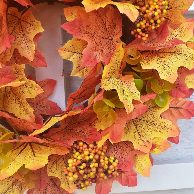 Fall Wreaths for Front Door Maple Leaf Pine Cone Berry Autumn Harvest Wreath Christmas Halloween Decoration Artificial Wreath