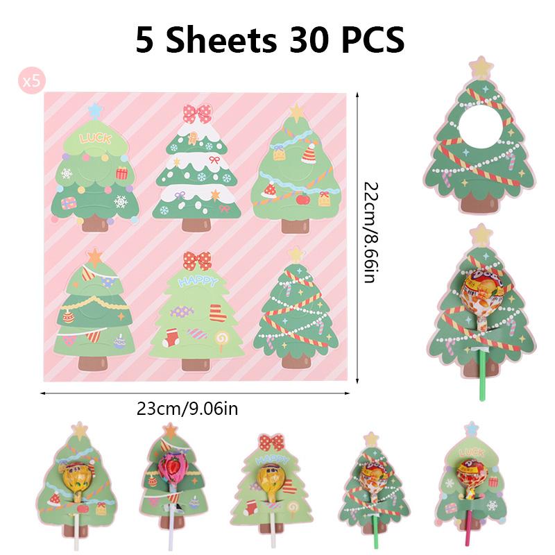 30pcs Christmas Tree Lollipop Cards Multi Type Tree Candy Holder For Navidad Party Sweets Packagings Supplies Kids DIY Gifts