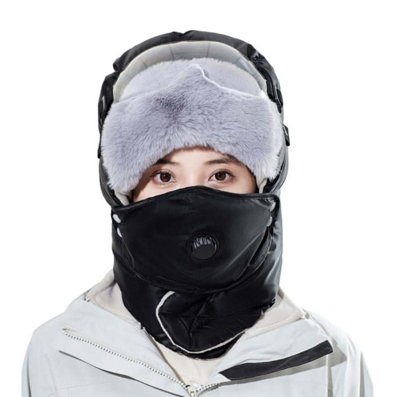 Winter Warm Ear Flap Caps Trapper Hat with Face Cover & Goggles Windproof Hat for Skating Skiing Outdoor Activities