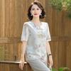 YUZHAOLIN Mid-Aged Women's Traditional Style Short Sleeve Two-Piece Set