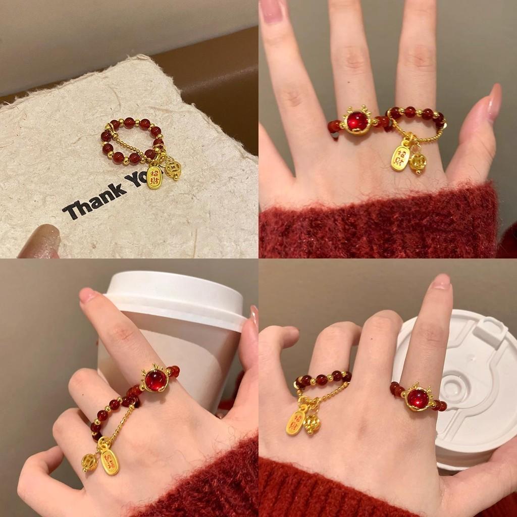 Elegant Adjustable Copper Ring Featuring Rich Red Agate For Prosperity And Good Fortune