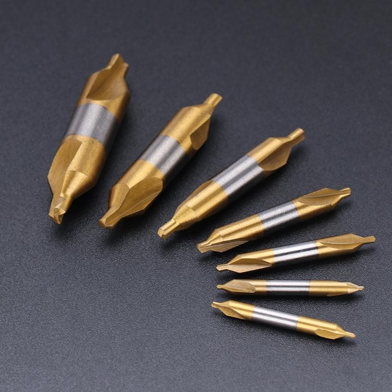 7Pcs Center Drill Bits Set Angle Center Drill Bits High Speed Steel Center Drill Bits Kit for Lathe Metalworking