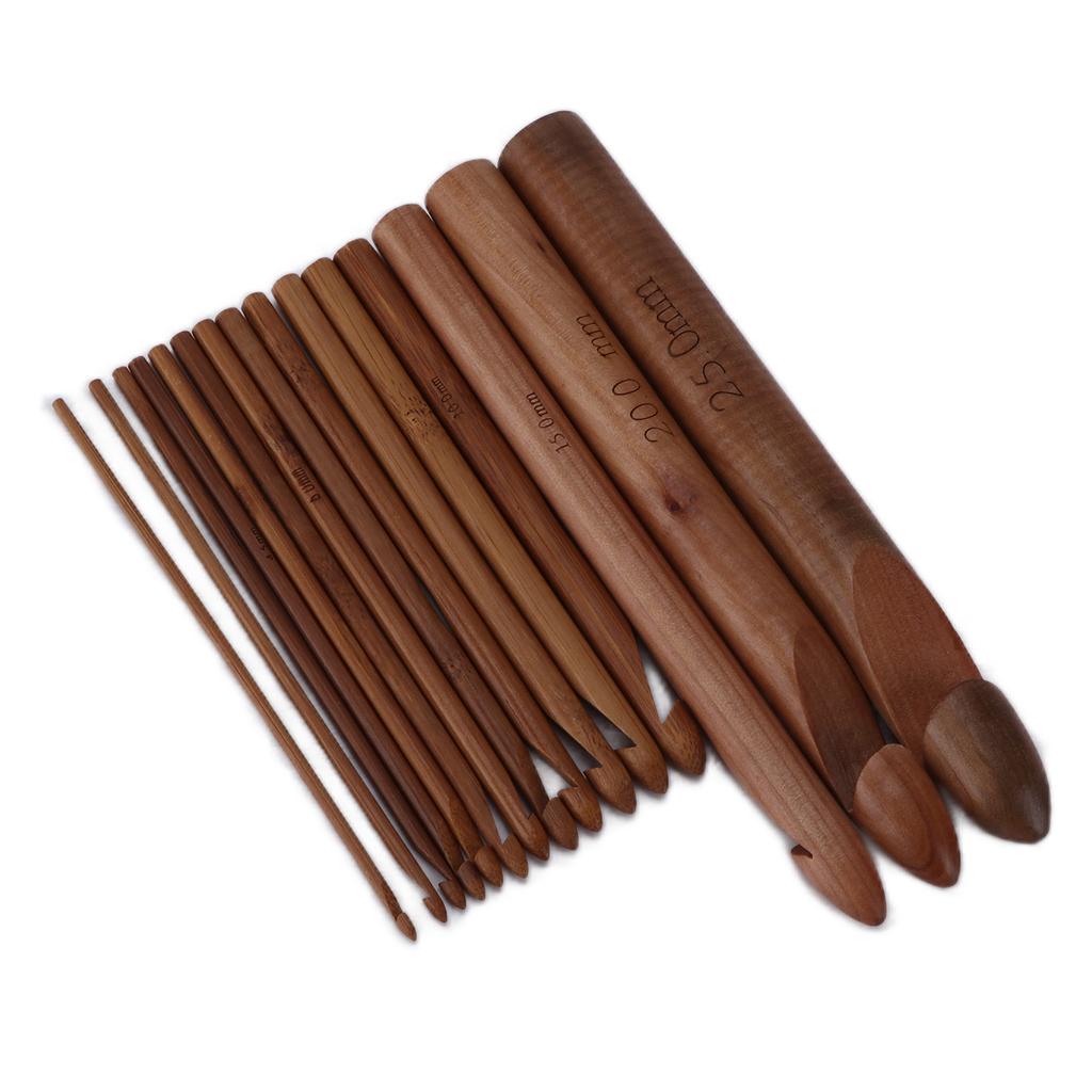 15Pcs Crochet Hooks 20cm Carbonized Large Ergonomic Extra Thick Bamboo Crochets for Beginners