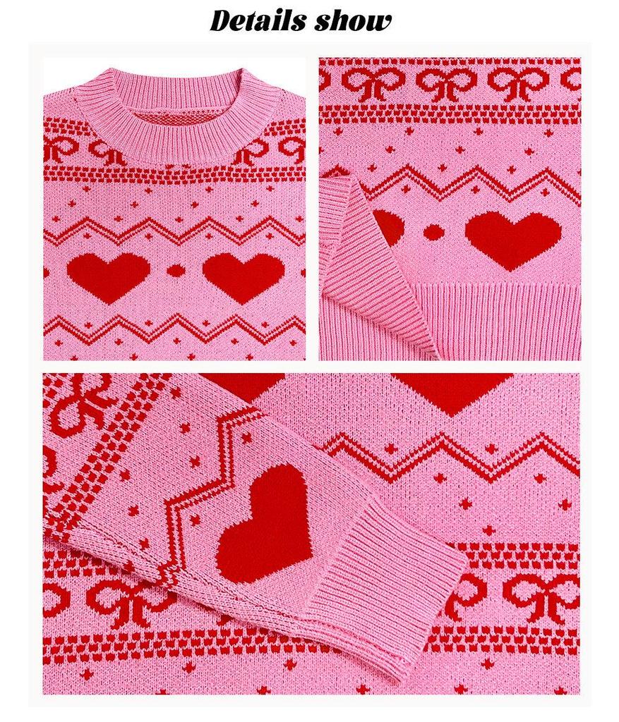 European & American Style Valentine's Heart Pattern Women's Casual Long Sleeve Knit Sweater