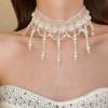 Creative Pearl Lace Choker White Mesh Neck Jewelry Personalized Tassel Beads Necklace  Accessories