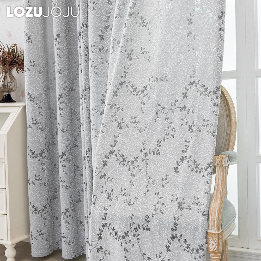 1PC LOZUJOJU Vintage Rural Style Jacquard Curtains, Gray Rattan Vine Branch Leaf Sheer Curtain for Bedroom Living Room Home Decor