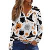 Women's Casual Halloween Printed V-Neck Long Sleeve T-Shirt with Decorative Buttons
